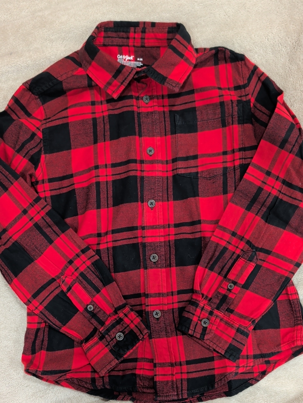 Cat & Jack  Boys Size 8 Red and Black Plaid Flannel  Casual Shirt